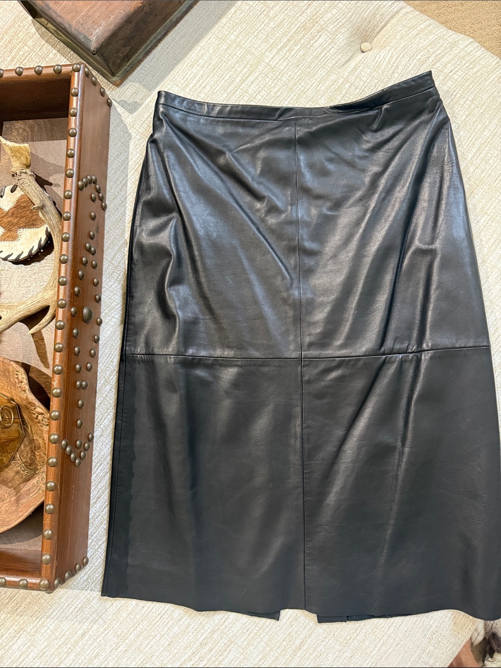 Banana Republic Black Leather Midi Skirt
